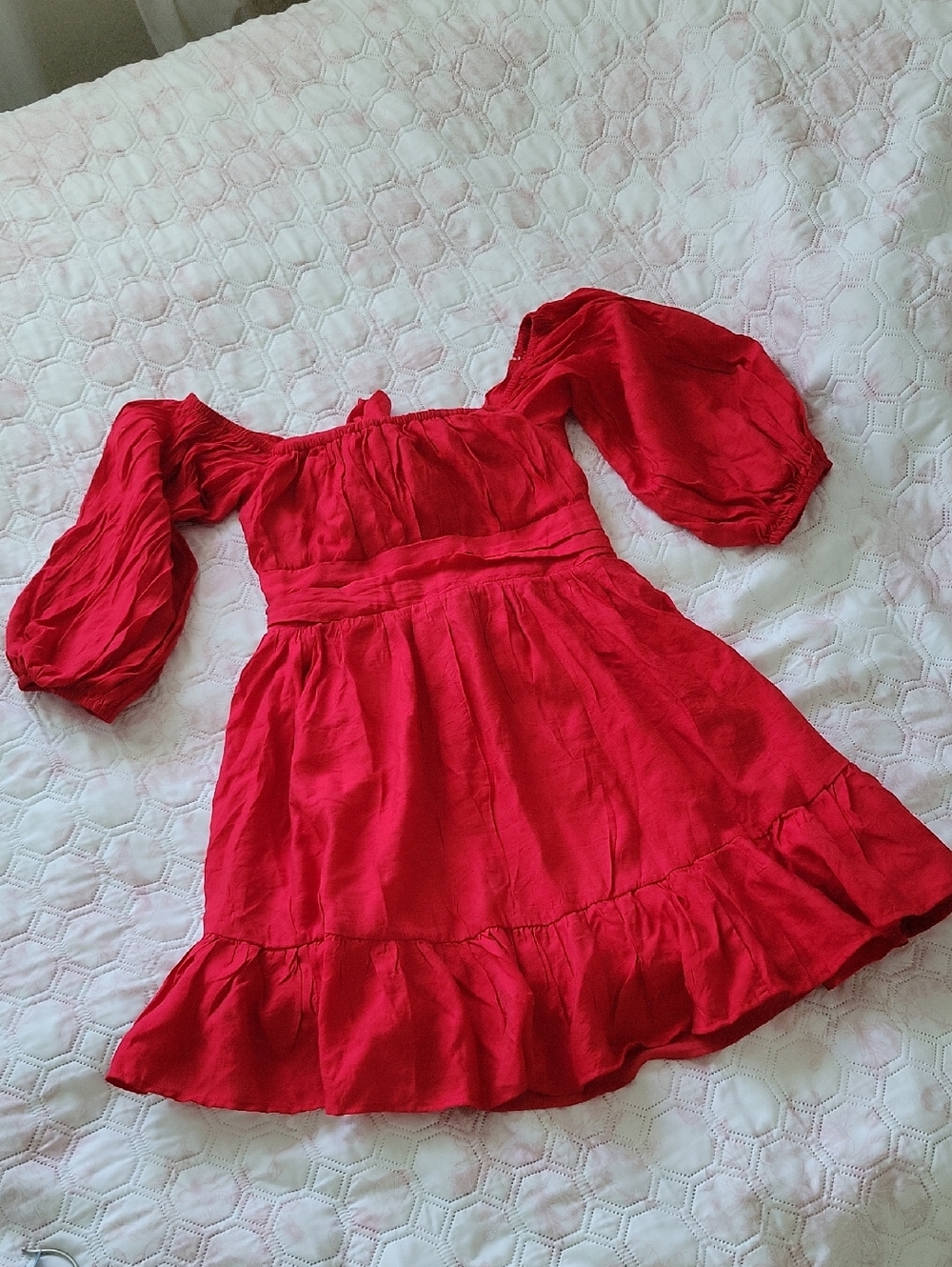Hello Molly Red Square-Neck Puff-Sleeve Mini Dress - Picture 6 of 7